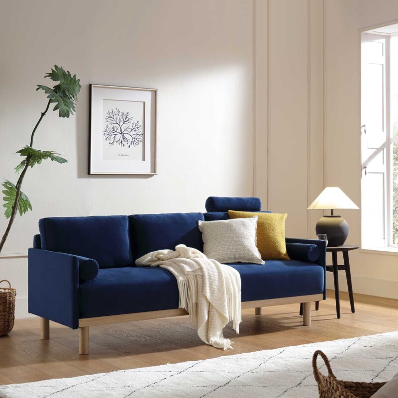 Timber Navy Blue Velvet Sofa, 3-Seater - Image 2
