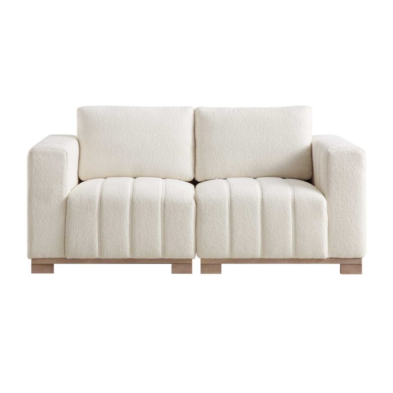 Belsize Beige Boucle Sofa with Wooden Base, 2-Seater - Image 4