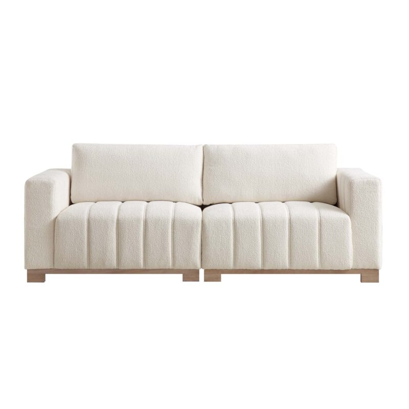 Belsize Beige Boucle Sofa with Wooden Base, 3-Seater - Image 4
