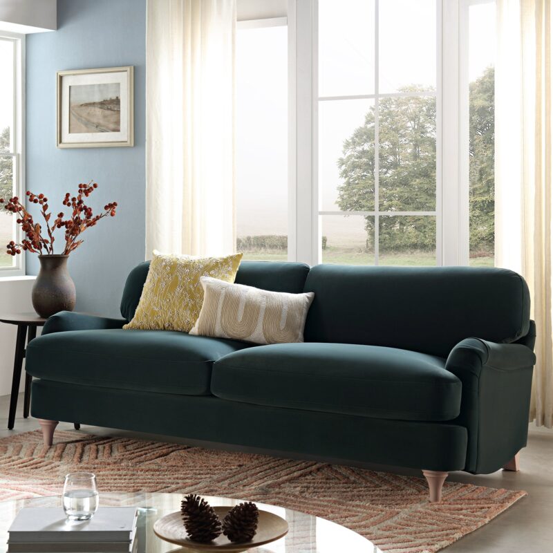 Daphnis Aegean Blue Velvet Sofa, 3-Seater - Image 2