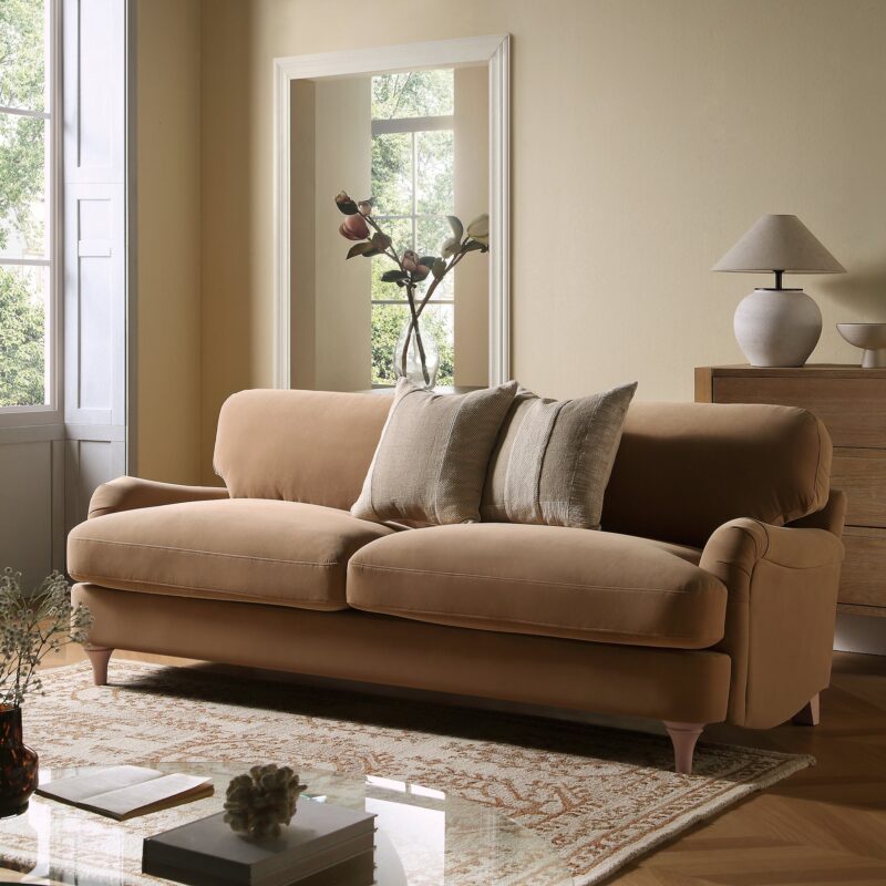 Daphnis Camel Velvet Sofa, 3-Seater - Image 2