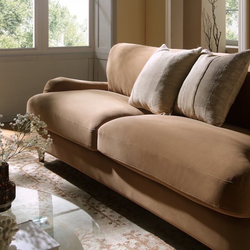 Daphnis Camel Velvet Sofa, 3-Seater - Image 4
