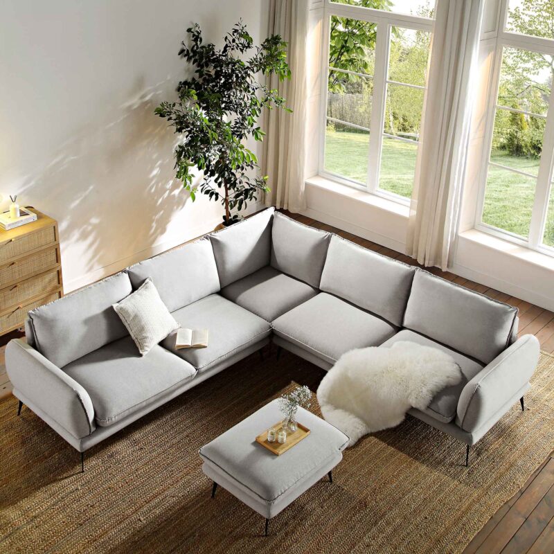 Obriel Grey Marl Fabric Grande Corner Sofa - Image 2