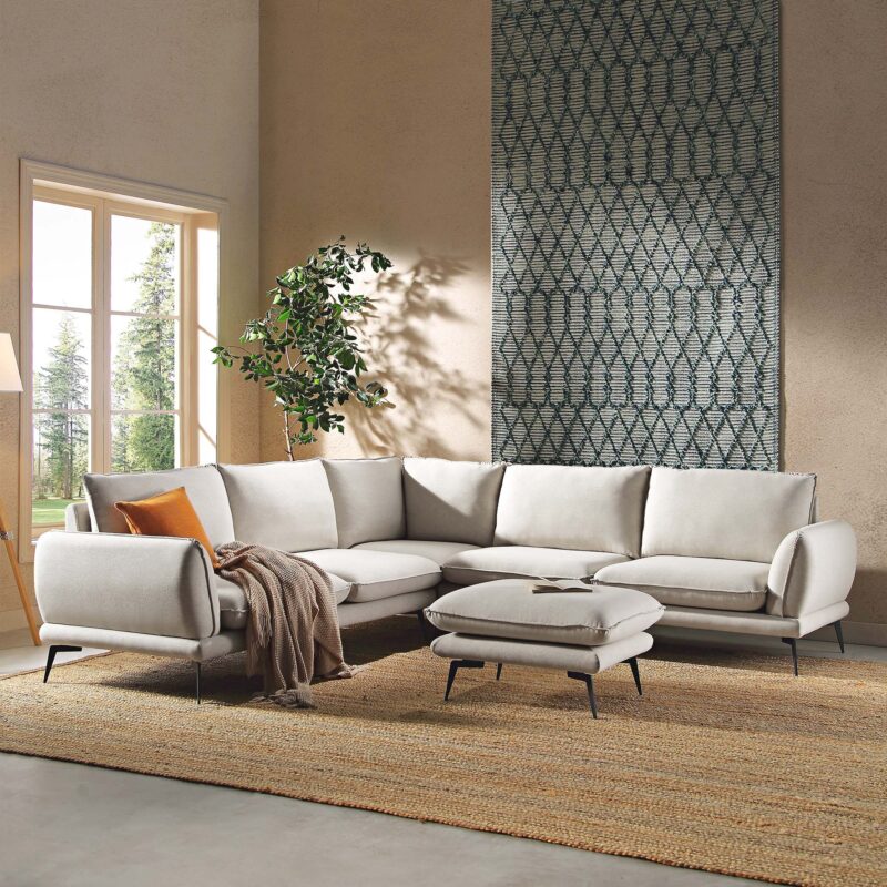 Obriel Oatmeal Fabric Grande Corner Sofa - Image 2