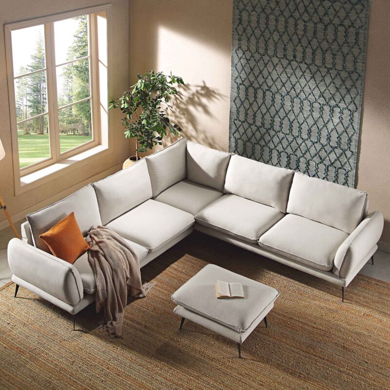 Obriel Oatmeal Fabric Grande Corner Sofa - Image 3