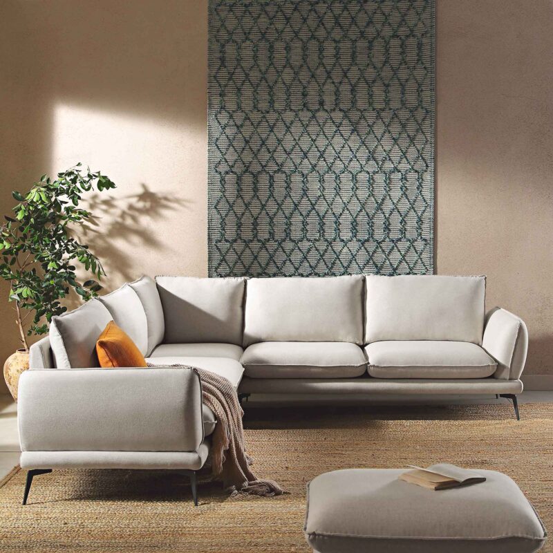 Obriel Oatmeal Fabric Grande Corner Sofa - Image 4