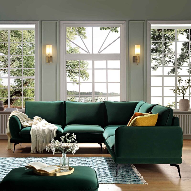 Obriel Forest Green Velvet Grande Corner Sofa - Image 3