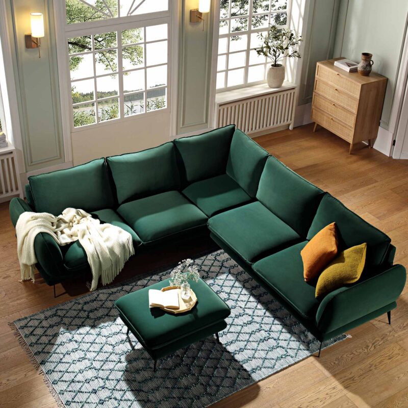 Obriel Forest Green Velvet Grande Corner Sofa - Image 4
