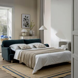 Daphnis Aegean Blue Velvet Sofa Bed, Large 3-Seater