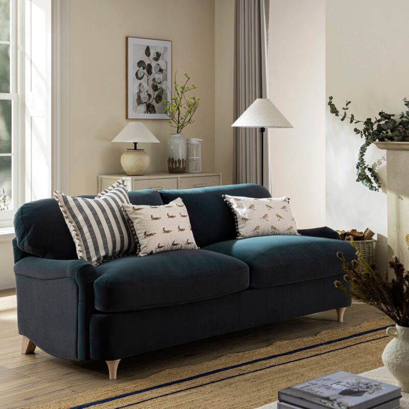 Daphnis Aegean Blue Velvet Sofa Bed, Large 3-Seater - Image 2