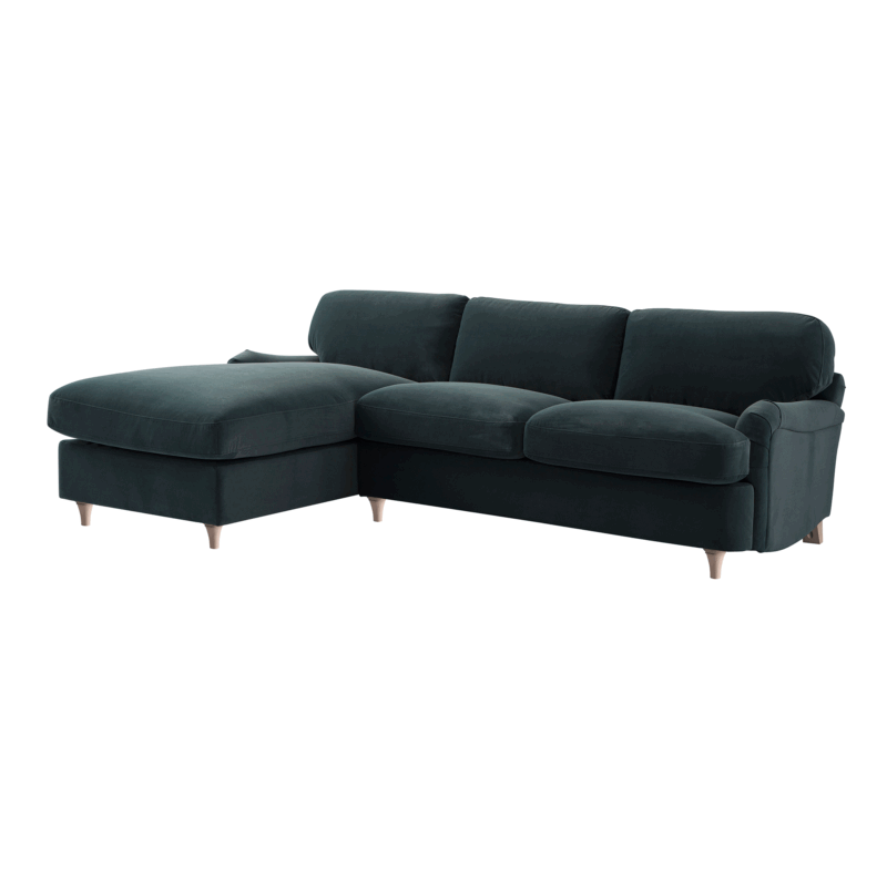 Daphnis Aegean Blue Velvet Sofa Bed, Grande Chaise Left Hand Facing - Image 4
