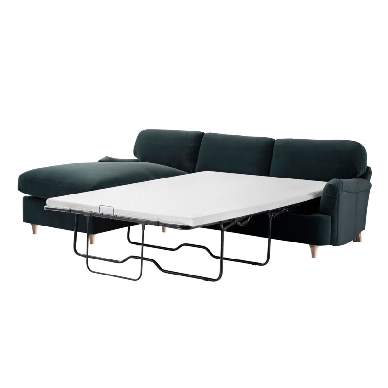 Daphnis Aegean Blue Velvet Sofa Bed, Grande Chaise Left Hand Facing - Image 2