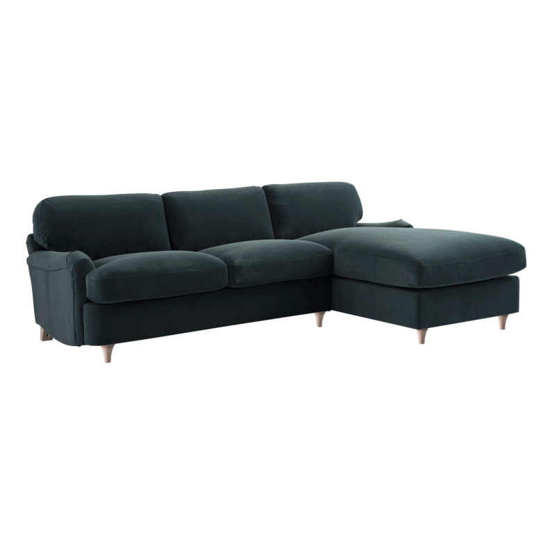 Daphnis Aegean Blue Velvet Sofa Bed, Grande Chaise Right Hand Facing - Image 4