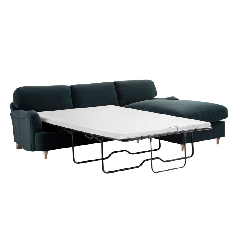 Daphnis Aegean Blue Velvet Sofa Bed, Grande Chaise Right Hand Facing - Image 2