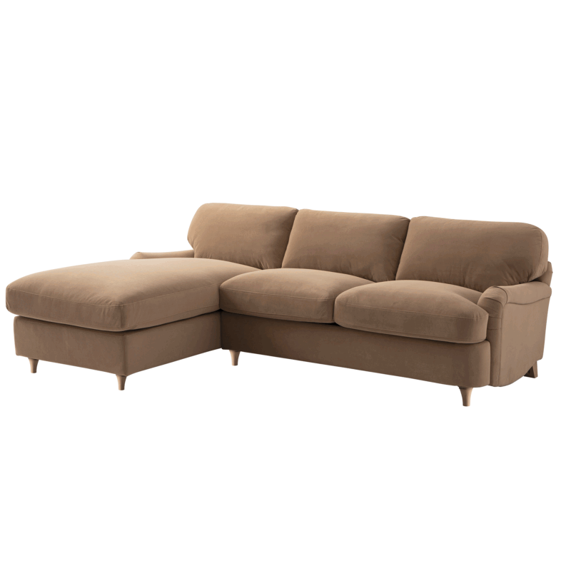 Daphnis Camel Velvet Sofa Bed, Grande Chaise Left Hand Facing - Image 4