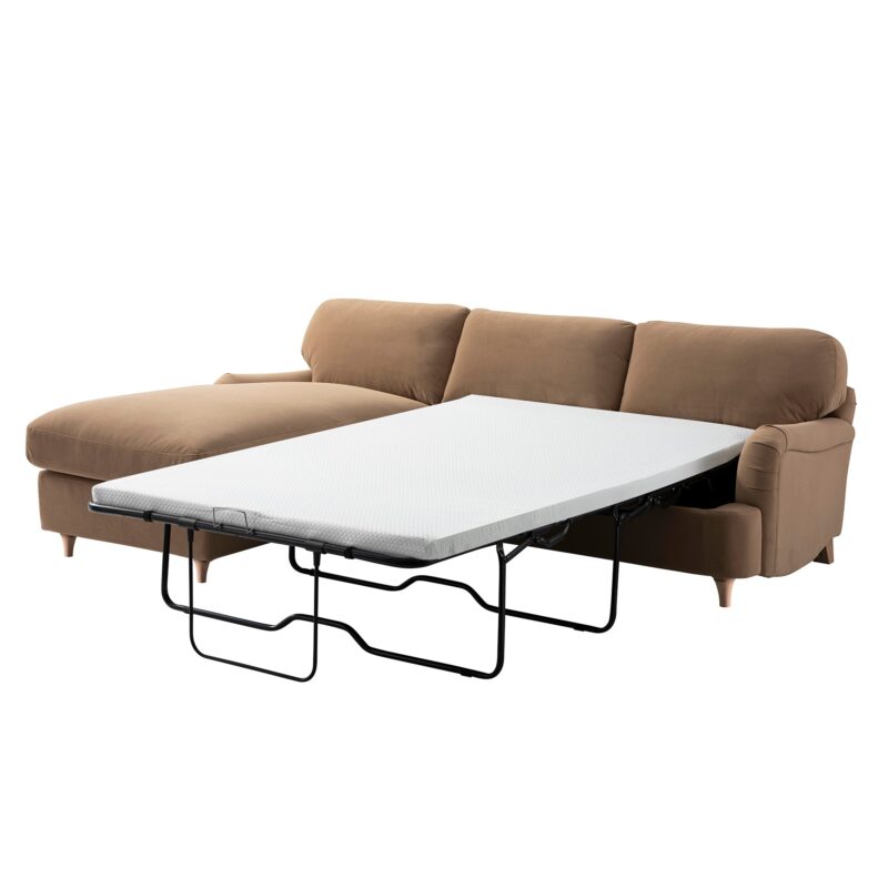 Daphnis Camel Velvet Sofa Bed, Grande Chaise Left Hand Facing - Image 2