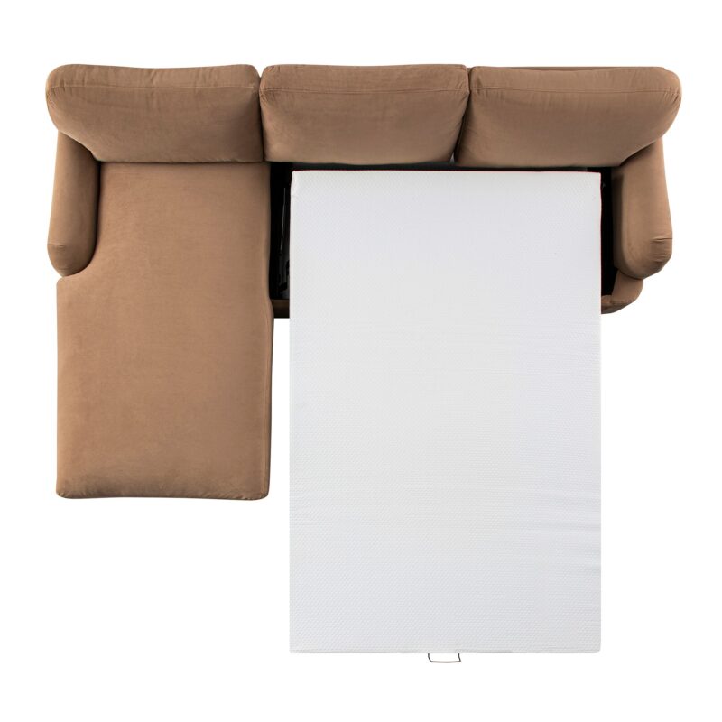 Daphnis Camel Velvet Sofa Bed, Grande Chaise Left Hand Facing - Image 6