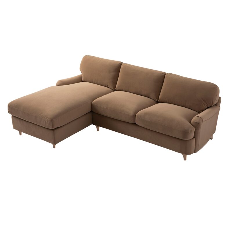 Daphnis Camel Velvet Sofa Bed, Grande Chaise Left Hand Facing - Image 7