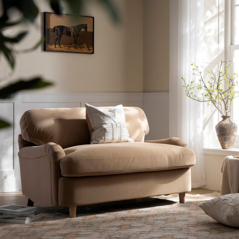 Daphnis Camel Velvet Sofa Bed, Loveseat - Image 2