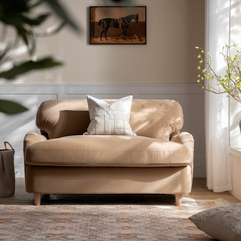 Daphnis Camel Velvet Sofa Bed, Loveseat - Image 4