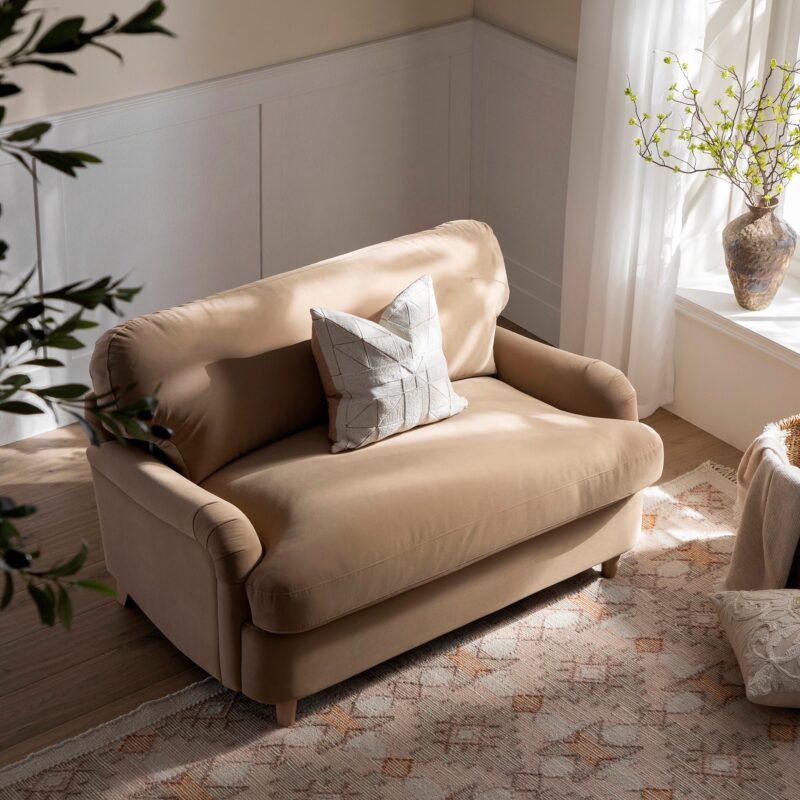 Daphnis Camel Velvet Sofa Bed, Loveseat - Image 6