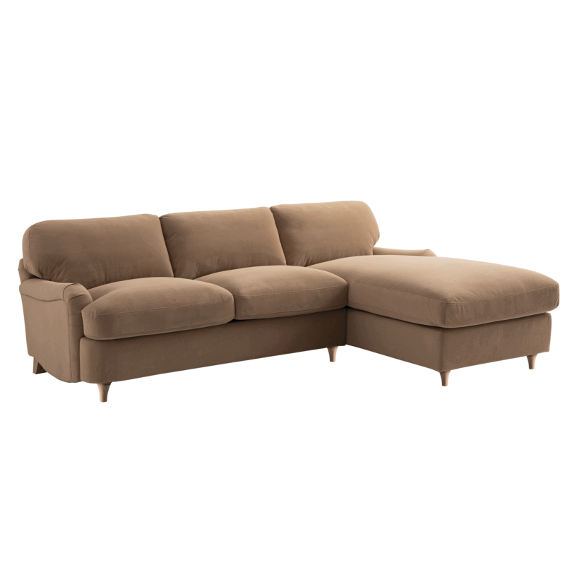 Daphnis Camel Velvet Sofa Bed, Grande Chaise Right Hand Facing - Image 4