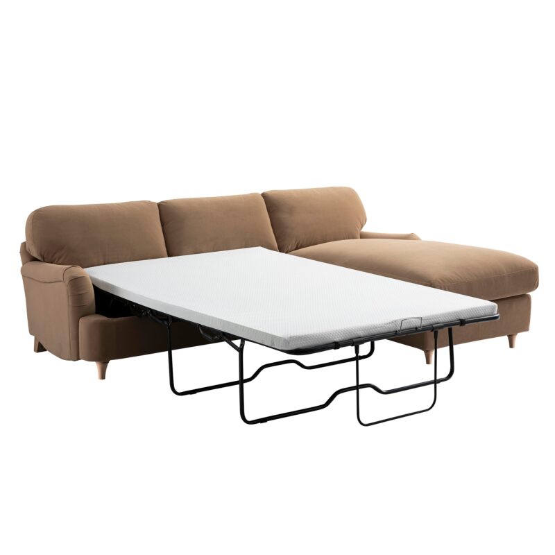Daphnis Camel Velvet Sofa Bed, Grande Chaise Right Hand Facing - Image 2