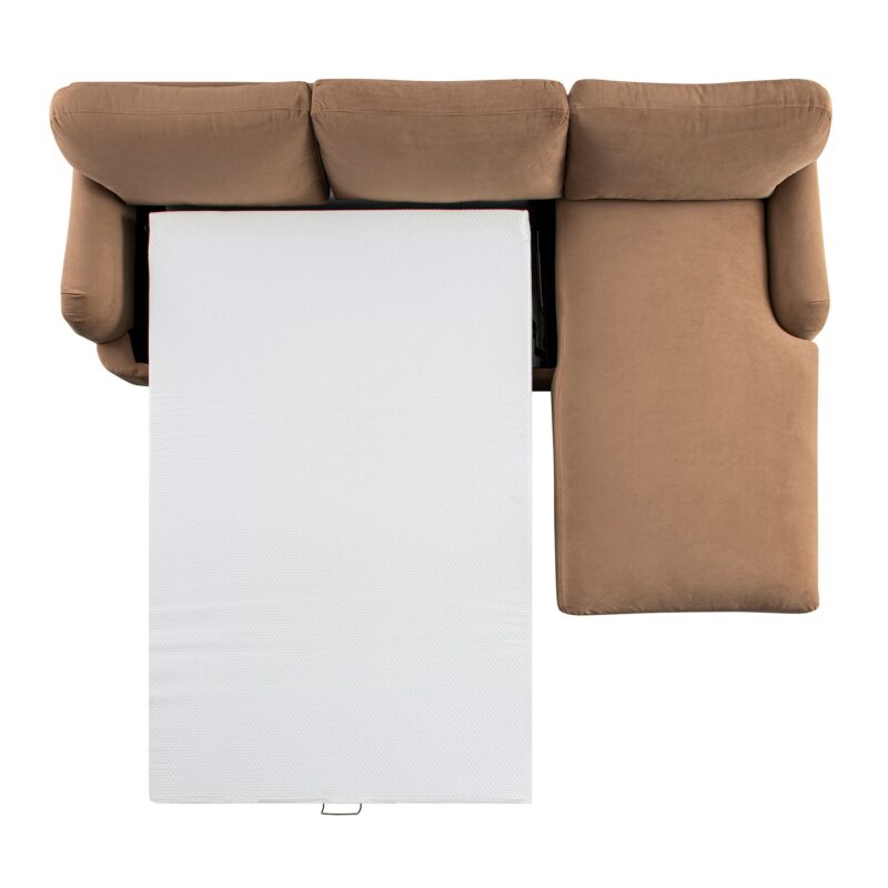 Daphnis Camel Velvet Sofa Bed, Grande Chaise Right Hand Facing - Image 6