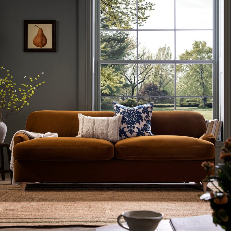 Daphnis Cinnamon Velvet Sofa Bed, Large 3-Seater - Image 4