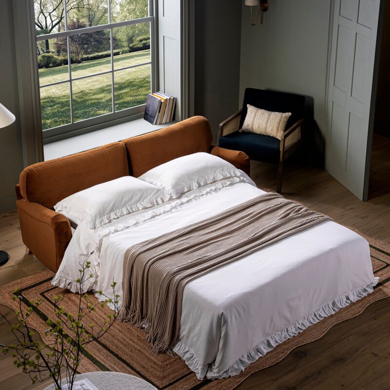 Daphnis Cinnamon Velvet Sofa Bed, Large 3-Seater - Image 5