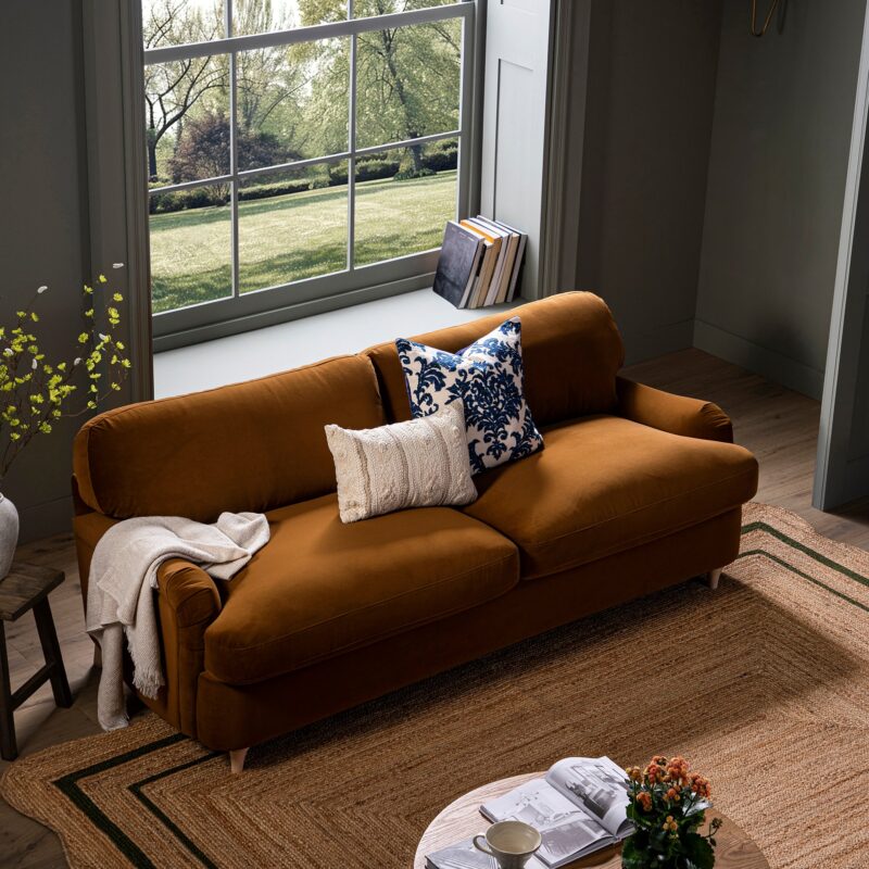 Daphnis Cinnamon Velvet Sofa Bed, Large 3-Seater - Image 6