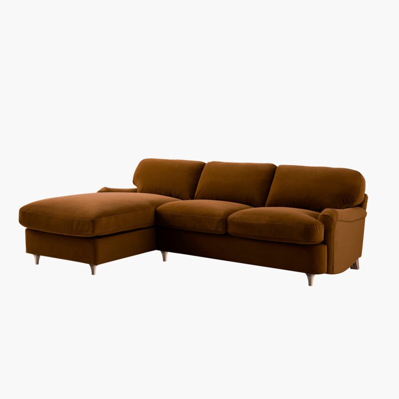 Daphnis Cinnamon Velvet Sofa Bed, Grande Chaise Left Hand Facing - Image 9