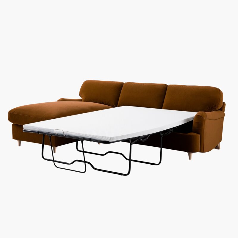 Daphnis Cinnamon Velvet Sofa Bed, Grande Chaise Left Hand Facing - Image 11