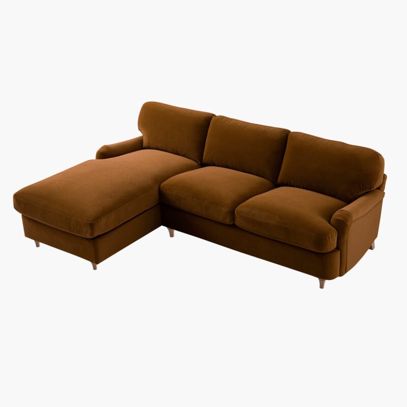 Daphnis Cinnamon Velvet Sofa Bed, Grande Chaise Left Hand Facing - Image 13