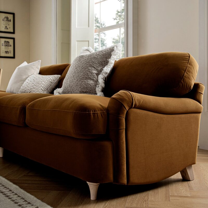 Daphnis Cinnamon Velvet Sofa Bed, Grande Chaise Left Hand Facing - Image 5