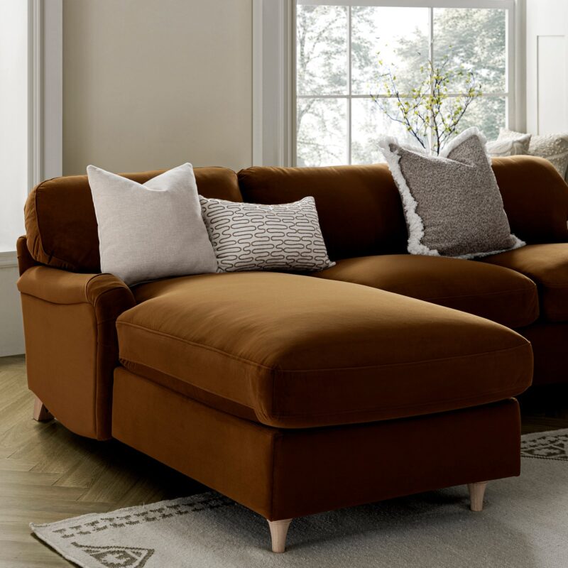 Daphnis Cinnamon Velvet Sofa Bed, Grande Chaise Left Hand Facing - Image 7