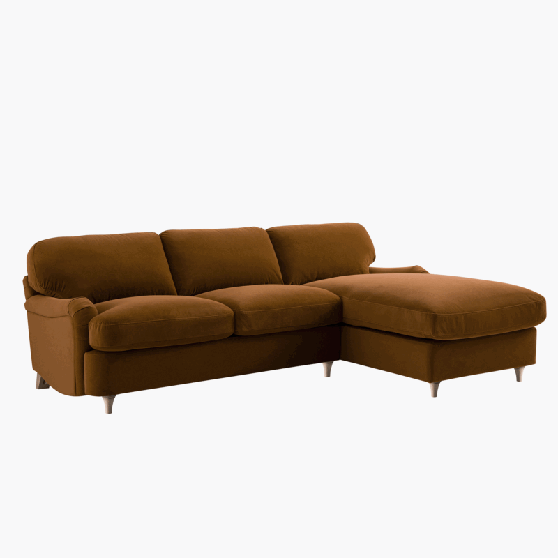 Daphnis Cinnamon Velvet Sofa Bed, Grande Chaise Sofa Right Hand Facing - Image 8