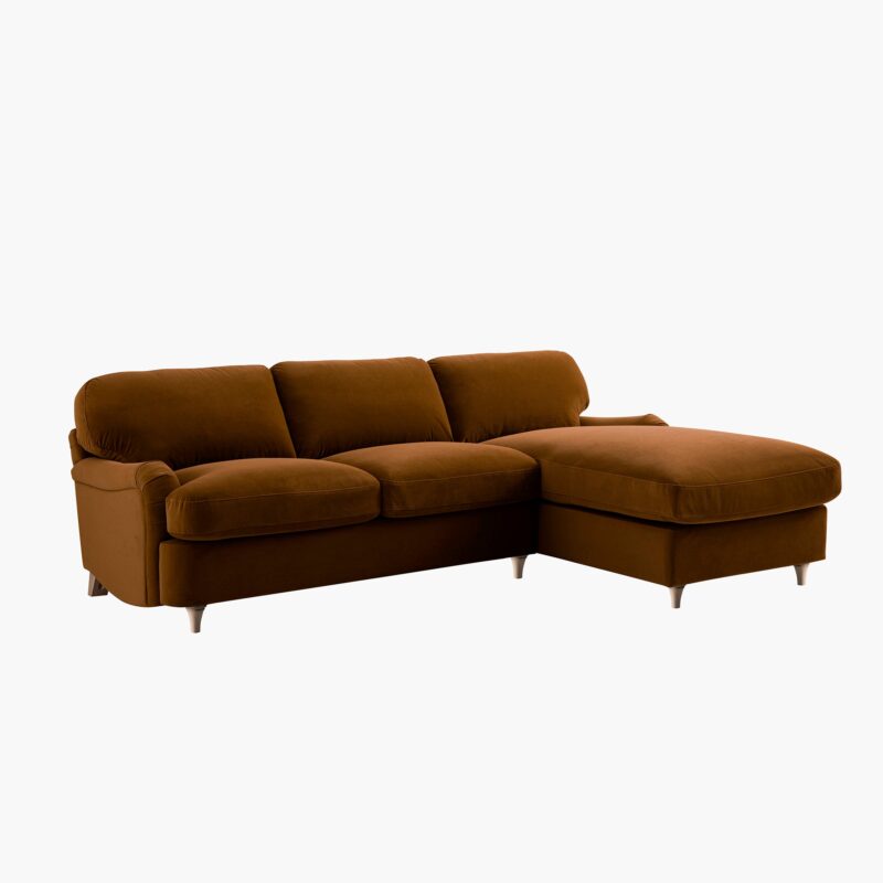 Daphnis Cinnamon Velvet Sofa Bed, Grande Chaise Sofa Right Hand Facing - Image 9