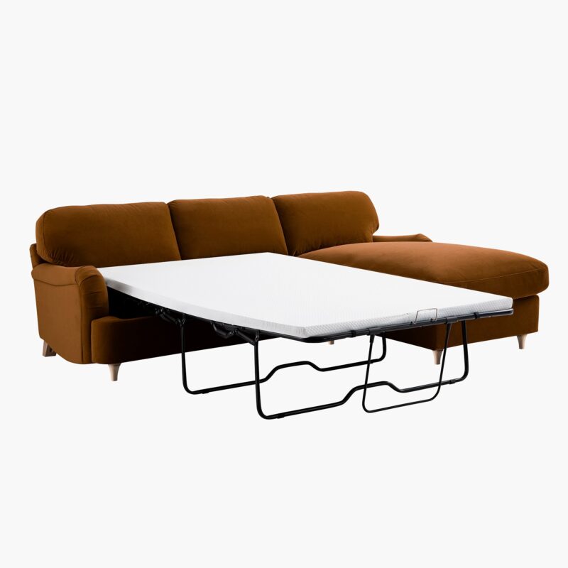 Daphnis Cinnamon Velvet Sofa Bed, Grande Chaise Sofa Right Hand Facing - Image 11