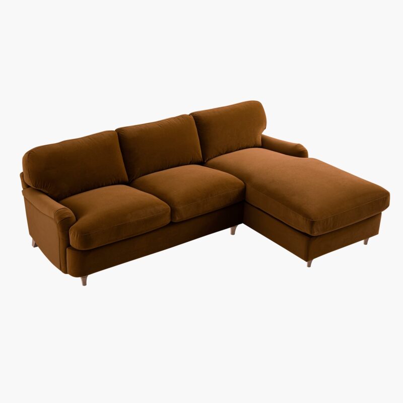 Daphnis Cinnamon Velvet Sofa Bed, Grande Chaise Sofa Right Hand Facing - Image 13
