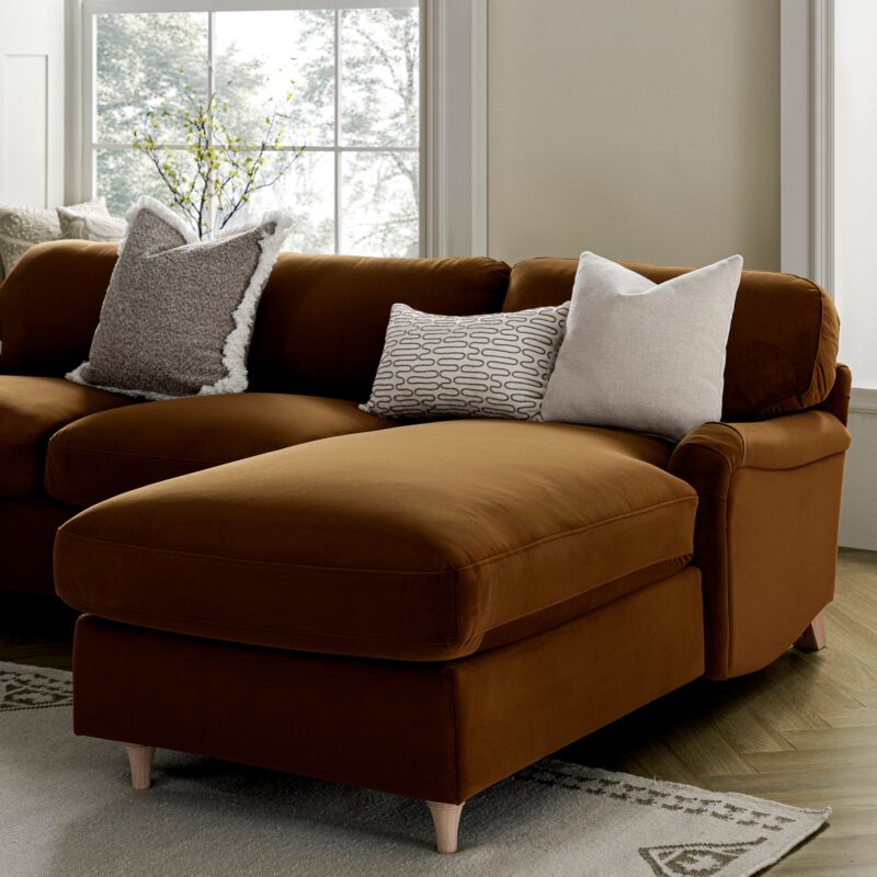 Daphnis Cinnamon Velvet Sofa Bed, Grande Chaise Sofa Right Hand Facing - Image 5