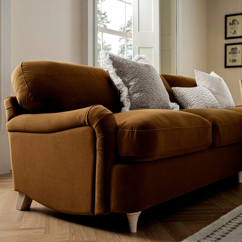 Daphnis Cinnamon Velvet Sofa Bed, Grande Chaise Sofa Right Hand Facing - Image 6
