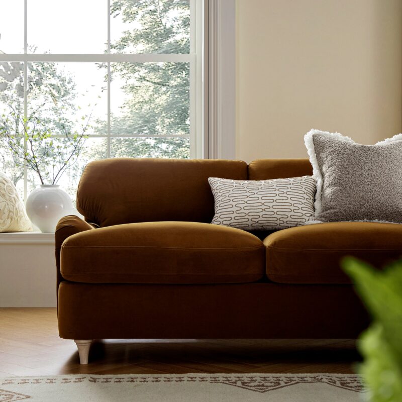 Daphnis Cinnamon Velvet Sofa Bed, Grande Chaise Sofa Right Hand Facing - Image 7