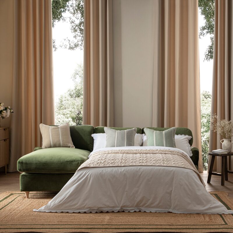 Daphnis Fern Green Velvet Sofa Bed, Grande Chaise Left Hand Facing - Image 2