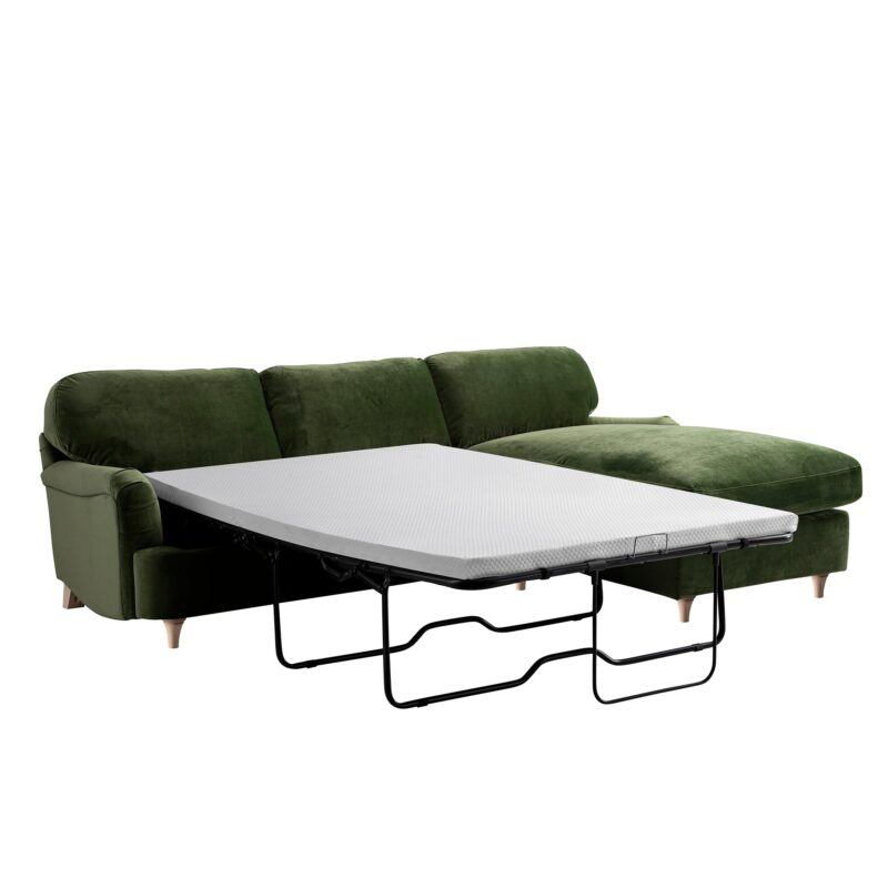 Daphnis Fern Green Velvet Sofa Bed, Grande Chaise Right Hand Facing - Image 5