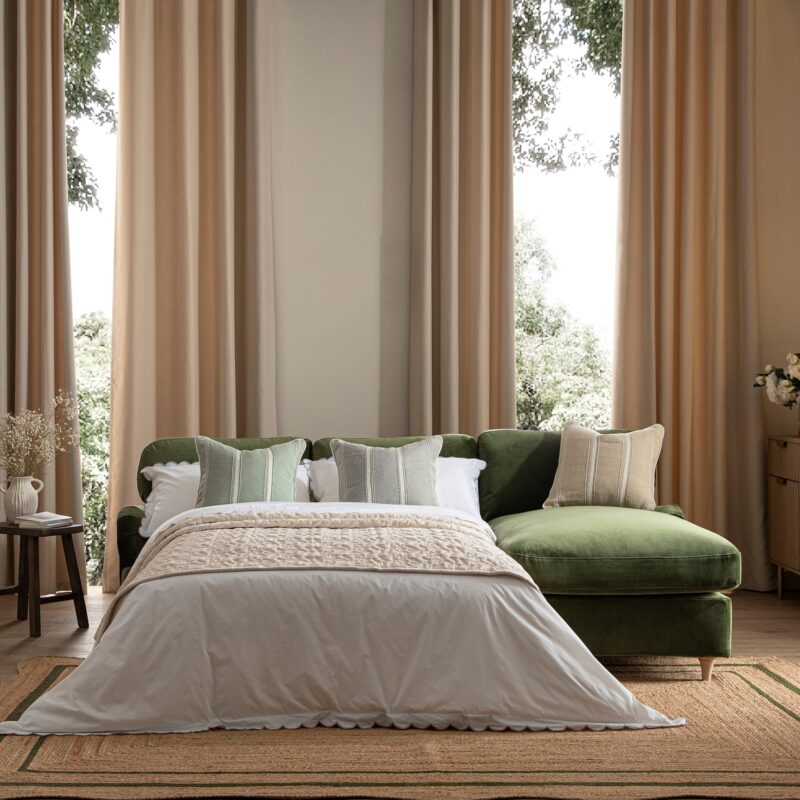 Daphnis Fern Green Velvet Sofa Bed, Grande Chaise Right Hand Facing - Image 2