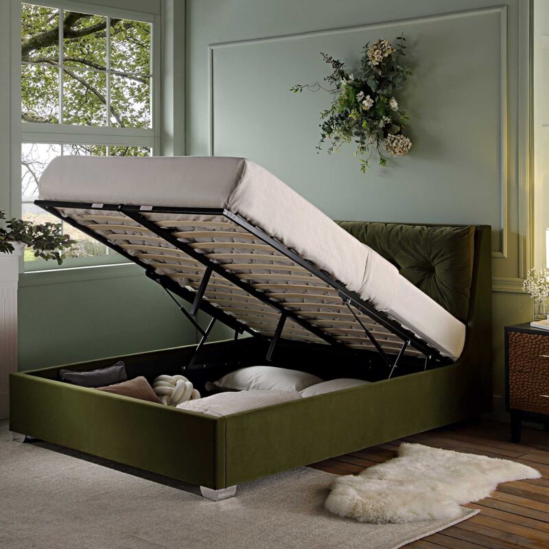 Hadley Moss Green Velvet Ottoman Storage Bed - Image 2