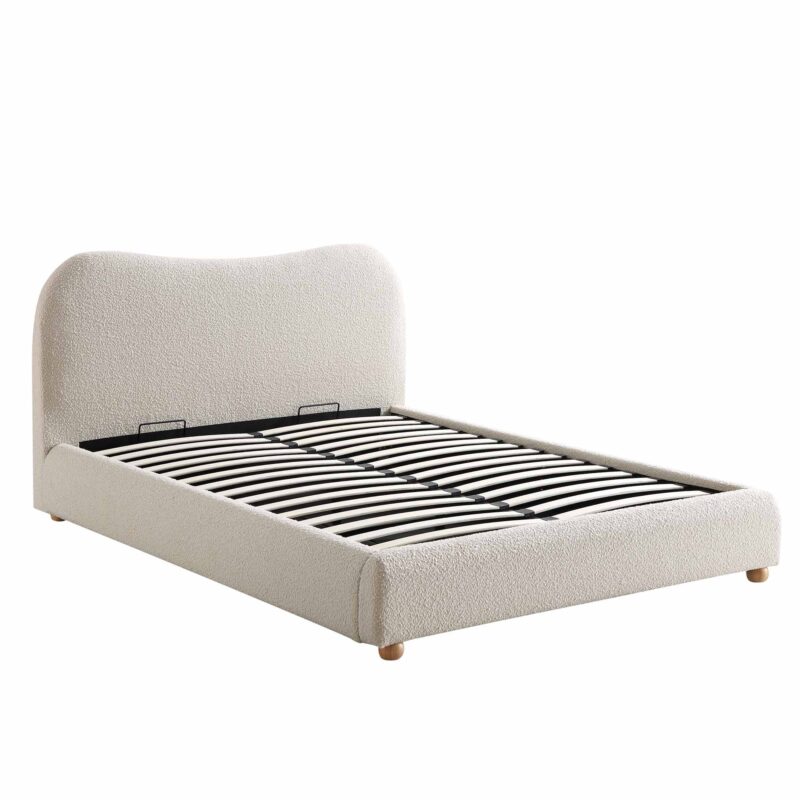 Egerie Curved Headboard Beige Boucle Ottoman Storage Bed - Image 5
