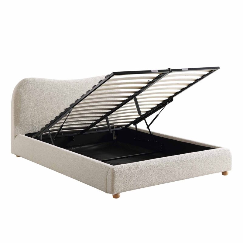Egerie Curved Headboard Beige Boucle Ottoman Storage Bed - Image 7