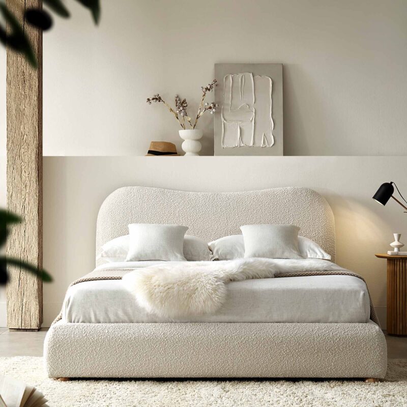 Egerie Curved Headboard Beige Boucle Ottoman Storage Bed - Image 2